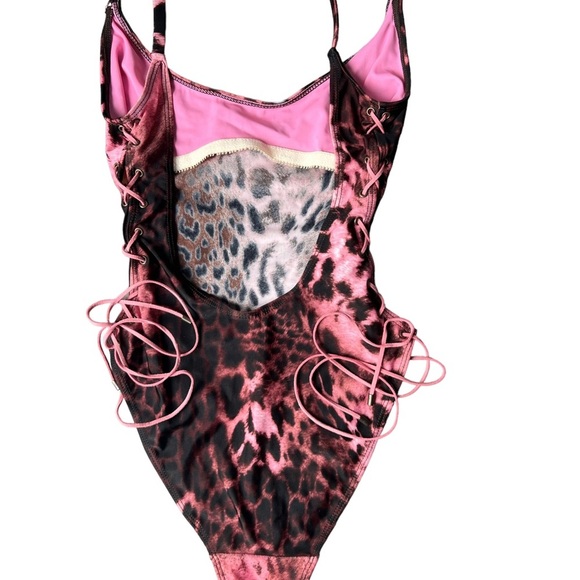 Sauvage Animal Print Side Lace One Piece Size Small Pink & Brown - Picture 8 of 14